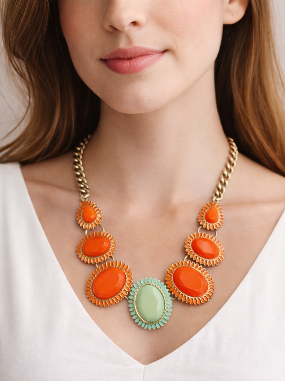 Statement Orange and Mint Necklace - Women Jewelry